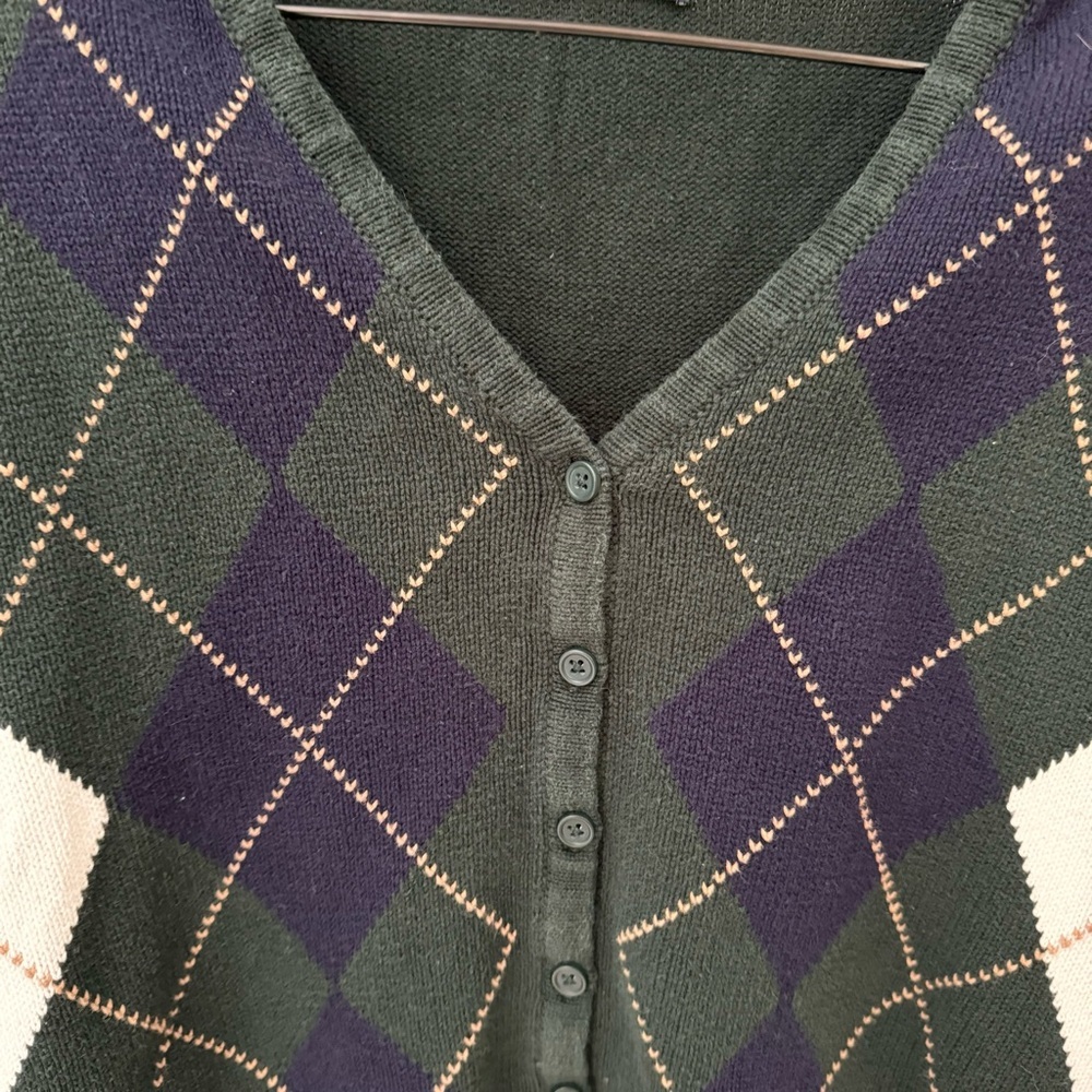 brandy melville argyle cardigan Green Navy Blue White One Size - Picture 5 of 8